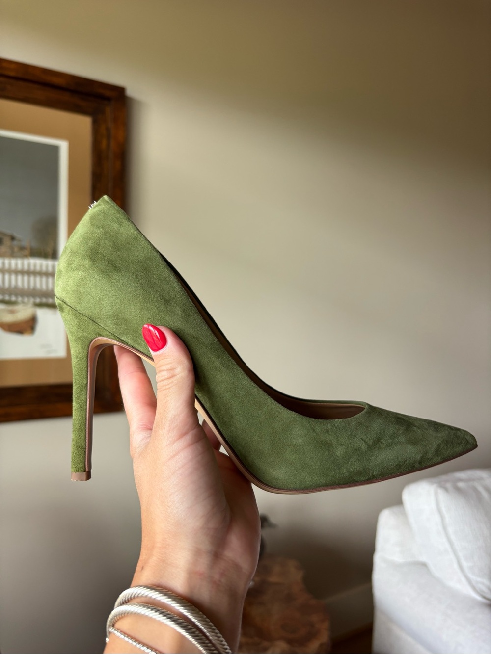 Sam Edelman Women's Hazel Green Suede Pointed Toe Pump - Picture 2 of 11